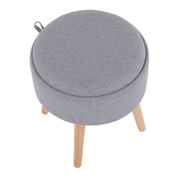 LumiSource Tray Stool in Natural Wood/Grey Fabric