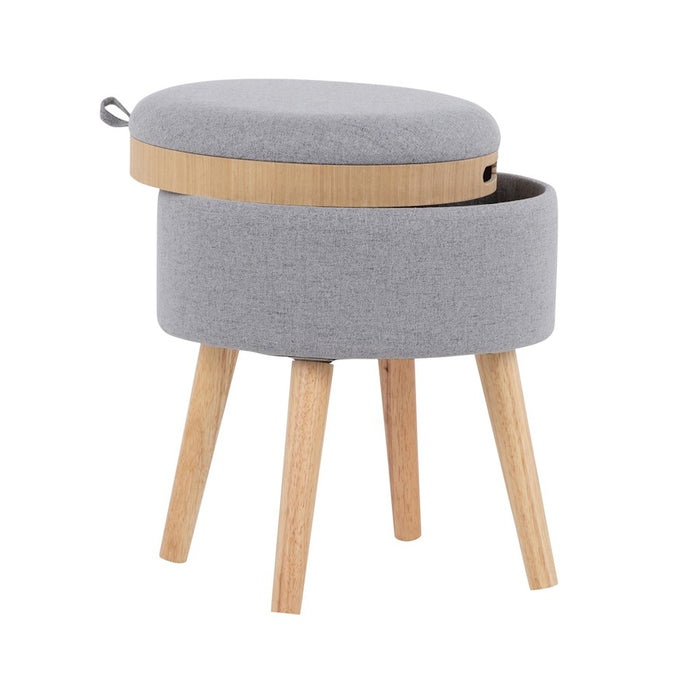 LumiSource Tray Stool in Natural Wood/Grey Fabric