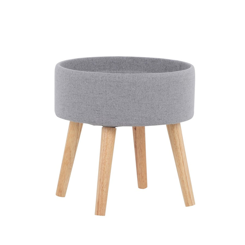 LumiSource Tray Stool in Natural Wood/Grey Fabric