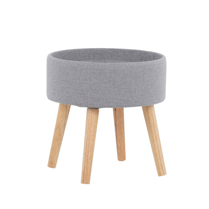 LumiSource Tray Stool in Natural Wood/Grey Fabric