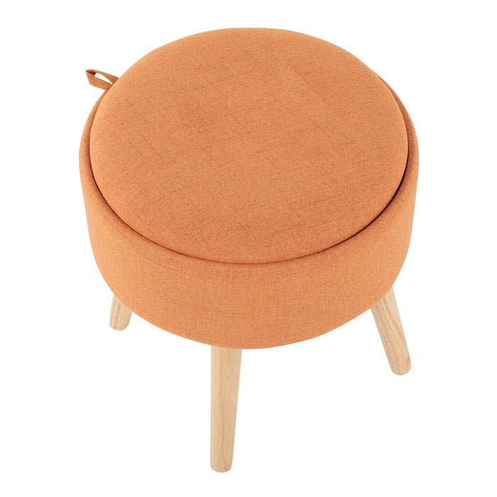 LumiSource Tray Stool in Natural Wood/Orange Fabric
