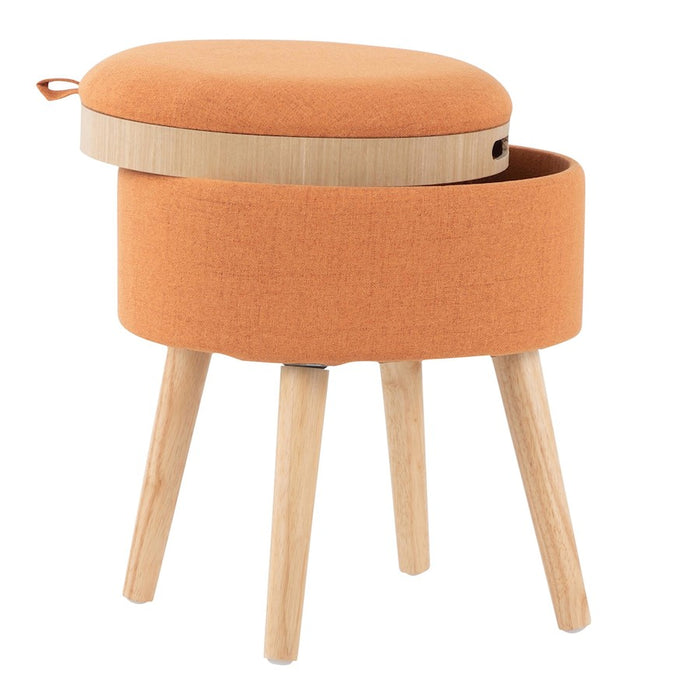 LumiSource Tray Stool in Natural Wood/Orange Fabric