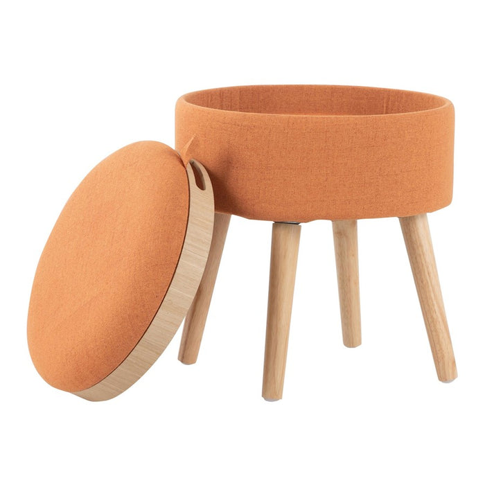 LumiSource Tray Stool in Natural Wood/Orange Fabric