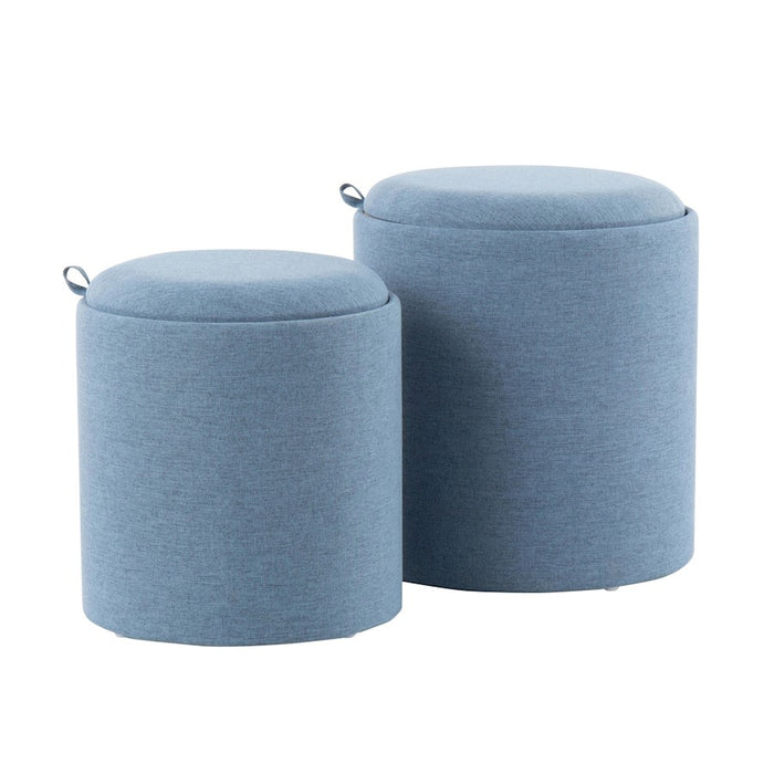 LumiSource Tray Nesting Ottoman Set, Blue Fabric/Natural Wood - OT-TRAYNESTBUNA