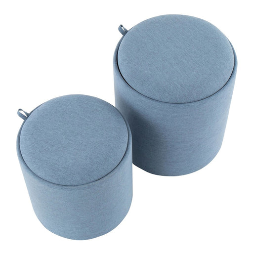 LumiSource Tray Nesting Ottoman Set, Blue Fabric/Natural Wood