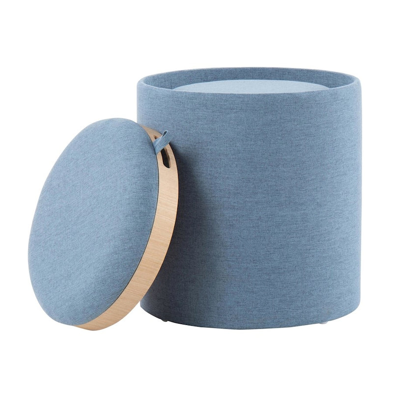 LumiSource Tray Nesting Ottoman Set, Blue Fabric/Natural Wood