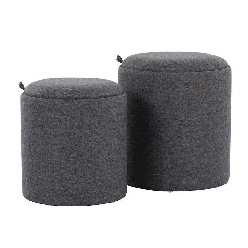 LumiSource Tray Nesting Ottoman Set, Charcoal/Natural Wood - OT-TRAYNESTCHARNA