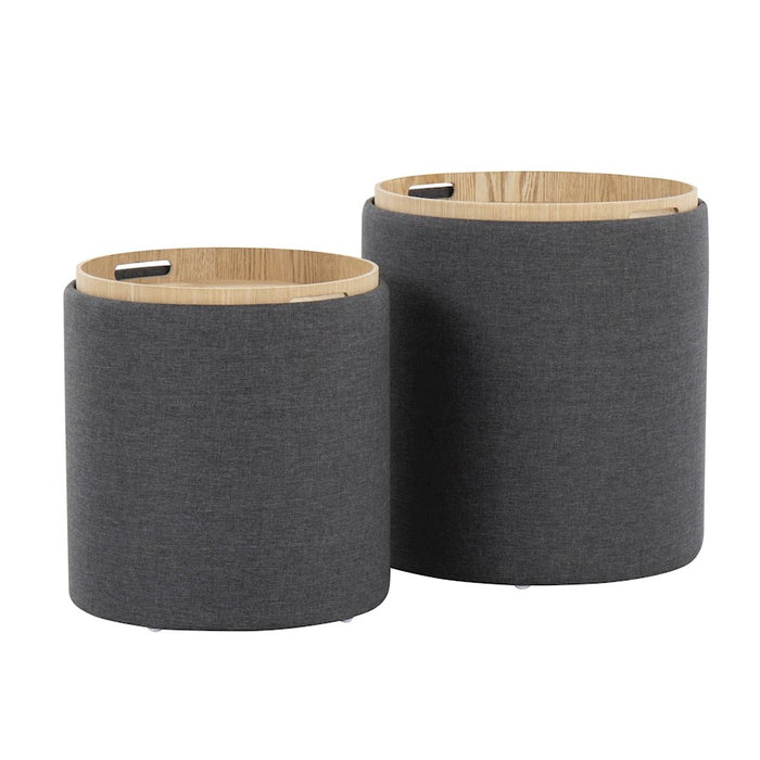 LumiSource Tray Nesting Ottoman Set, Charcoal/Natural Wood