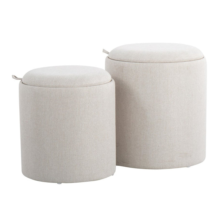 LumiSource Tray Nesting Ottoman Set, Cream Fabric/Natural Wood - OT-TRAYNESTCRNA
