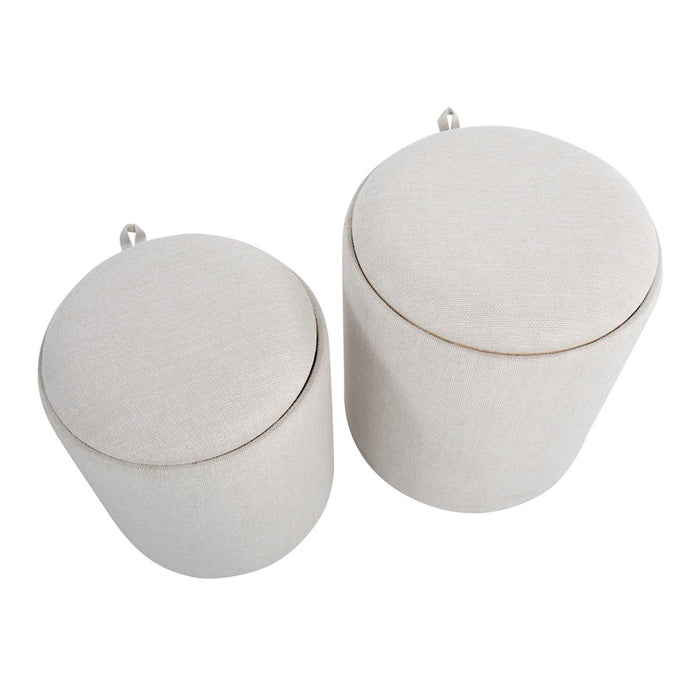 LumiSource Tray Nesting Ottoman Set, Cream Fabric/Natural Wood
