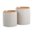 LumiSource Tray Nesting Ottoman Set, Cream Fabric/Natural Wood