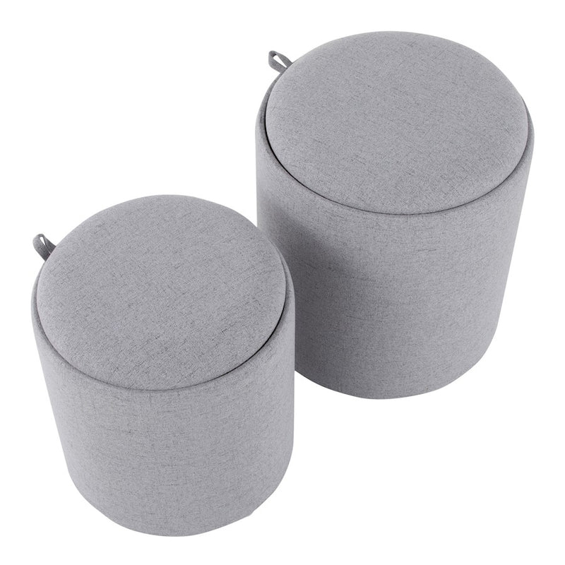 LumiSource Tray Nesting Ottoman Set, Grey Fabric/Natural Wood