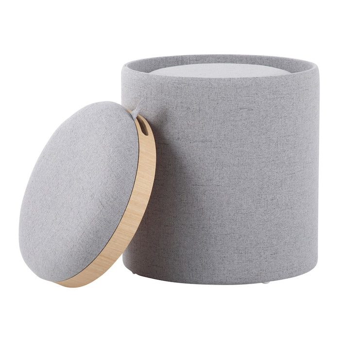 LumiSource Tray Nesting Ottoman Set, Grey Fabric/Natural Wood
