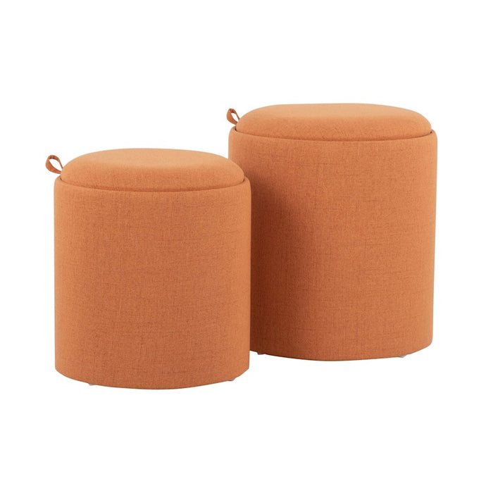 LumiSource Tray Nesting Ottoman Set, Orange Fabric/Natural Wood - OT-TRAYNESTONA