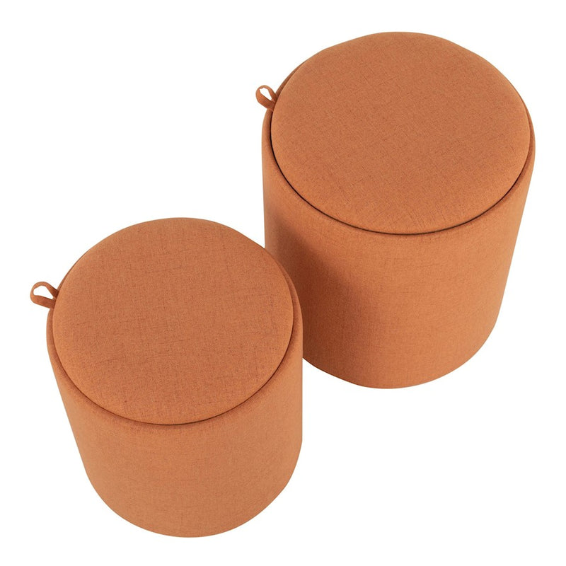 LumiSource Tray Nesting Ottoman Set, Orange Fabric/Natural Wood