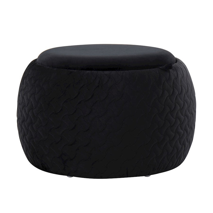 LumiSource Tray Pouf in Black Velvet/Natural Wood - OT-TRAYPOUFNAVBK