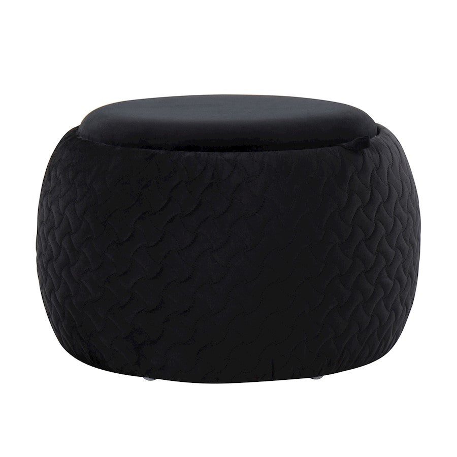 LumiSource Tray Pouf in Black Velvet/Natural Wood - OT-TRAYPOUFNAVBK