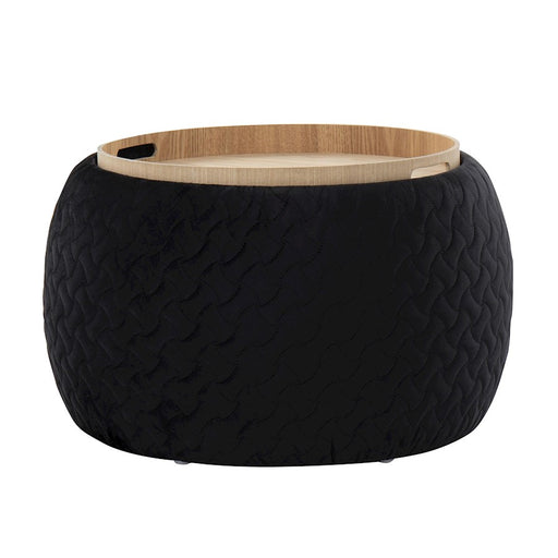 LumiSource Tray Pouf in Black Velvet/Natural Wood