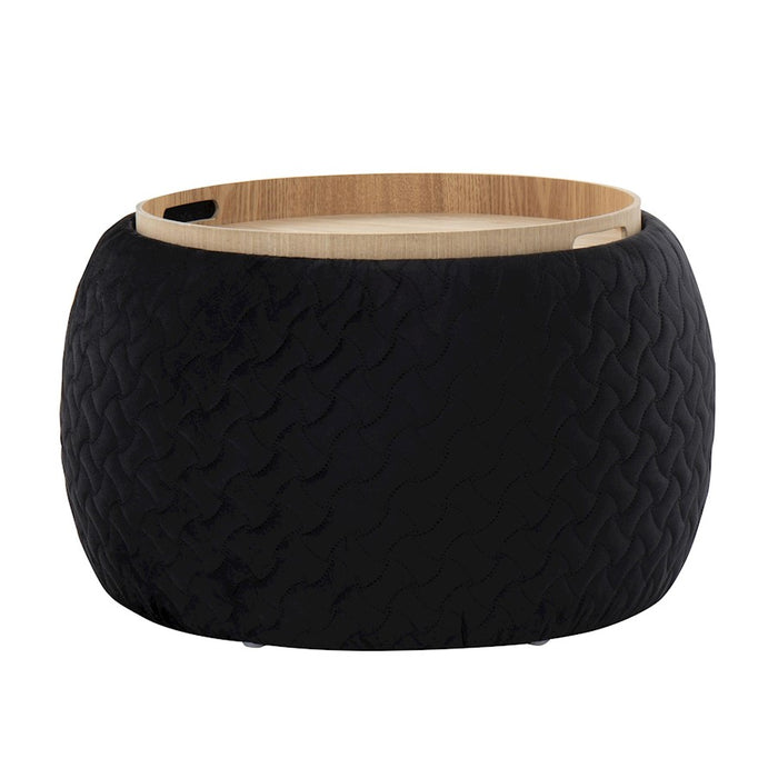 LumiSource Tray Pouf in Black Velvet/Natural Wood