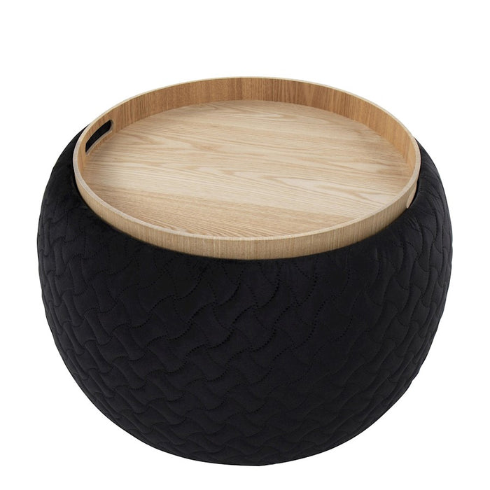 LumiSource Tray Pouf in Black Velvet/Natural Wood