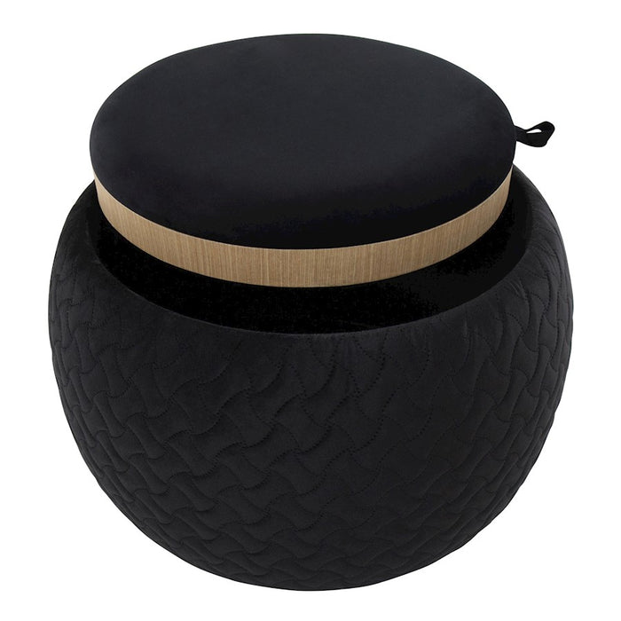 LumiSource Tray Pouf in Black Velvet/Natural Wood