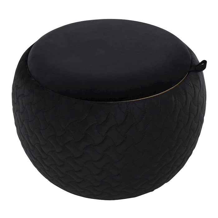 LumiSource Tray Pouf in Black Velvet/Natural Wood