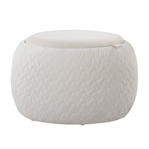 LumiSource Tray Pouf in Cream Velvet/Natural Wood - OT-TRAYPOUFNAVCR