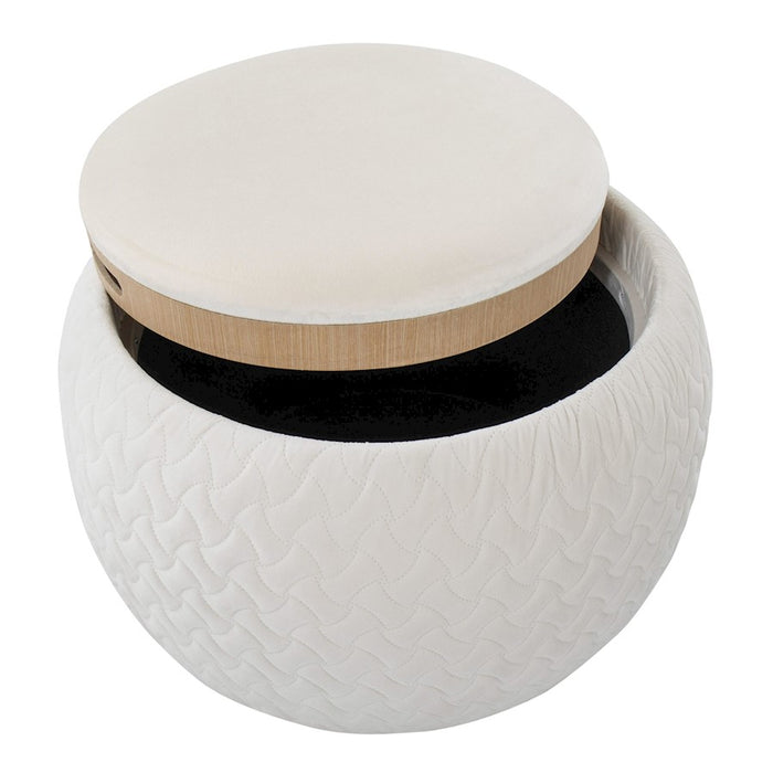 LumiSource Tray Pouf in Cream Velvet/Natural Wood