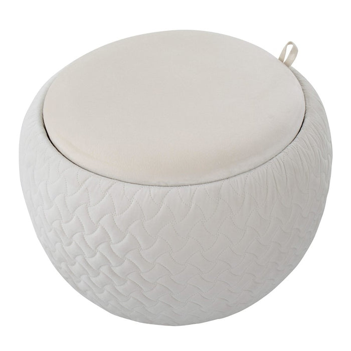 LumiSource Tray Pouf in Cream Velvet/Natural Wood