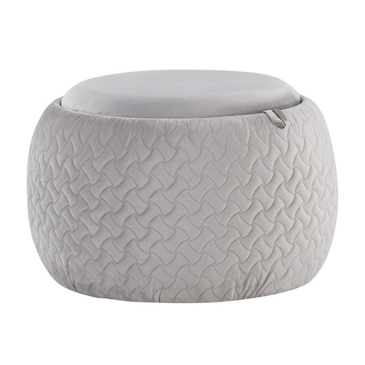 LumiSource Tray Pouf in Silver Velvet/Natural Wood - OT-TRAYPOUFNAVSV