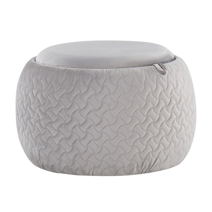 LumiSource Tray Pouf in Silver Velvet/Natural Wood - OT-TRAYPOUFNAVSV