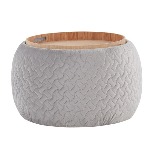 LumiSource Tray Pouf in Silver Velvet/Natural Wood