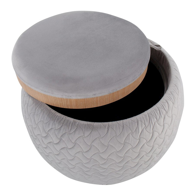 LumiSource Tray Pouf in Silver Velvet/Natural Wood