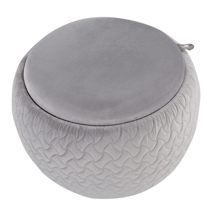 LumiSource Tray Pouf in Silver Velvet/Natural Wood