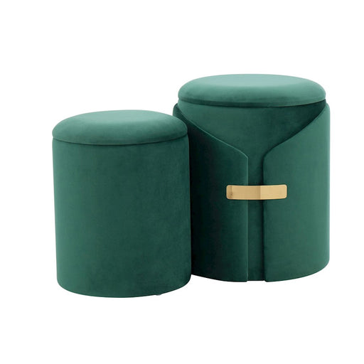 LumiSource Dahlia Ottoman Set, Gold Metal/Green Velvet - OT2-DAHLIAAUVGN