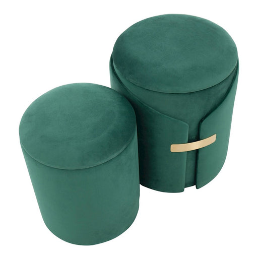 LumiSource Dahlia Ottoman Set, Gold Metal/Green Velvet