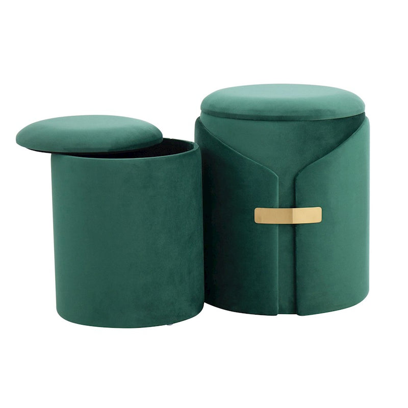 LumiSource Dahlia Ottoman Set, Gold Metal/Green Velvet