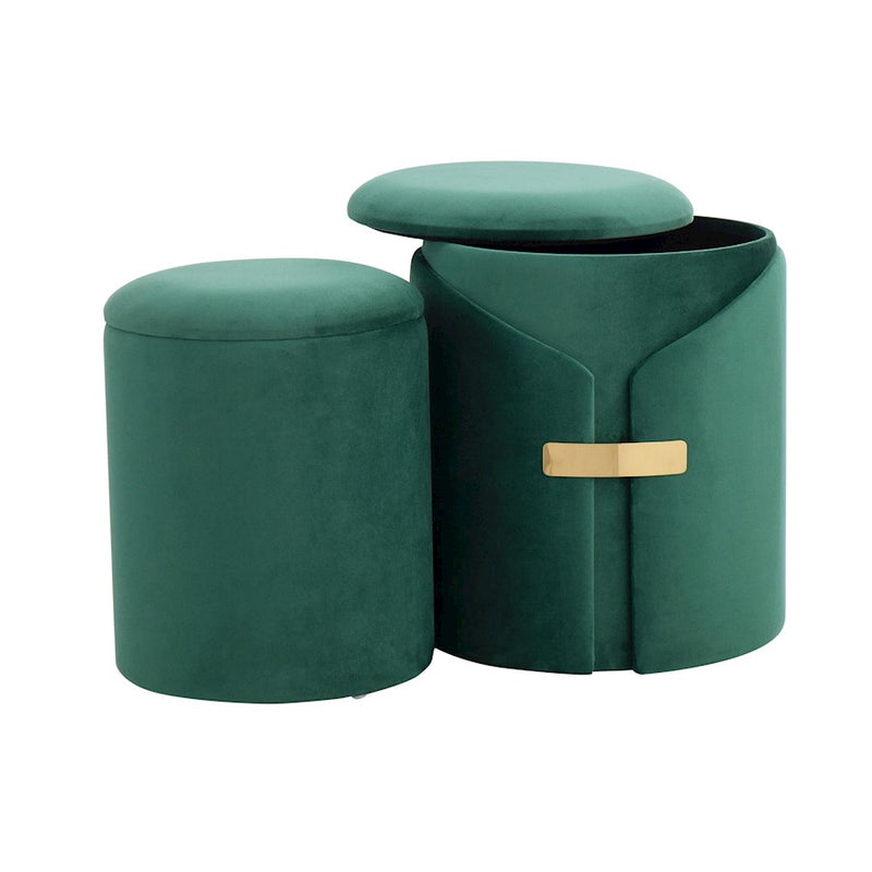 LumiSource Dahlia Ottoman Set, Gold Metal/Green Velvet