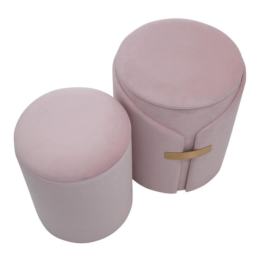 LumiSource Dahlia Ottoman Set, Gold Metal/Blush Pink Velvet