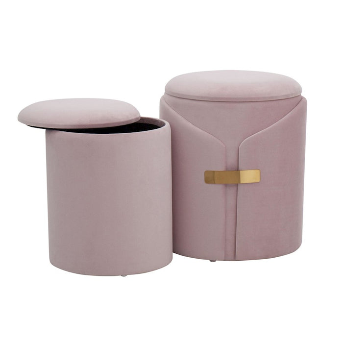 LumiSource Dahlia Ottoman Set, Gold Metal/Blush Pink Velvet