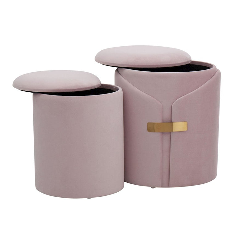LumiSource Dahlia Ottoman Set, Gold Metal/Blush Pink Velvet
