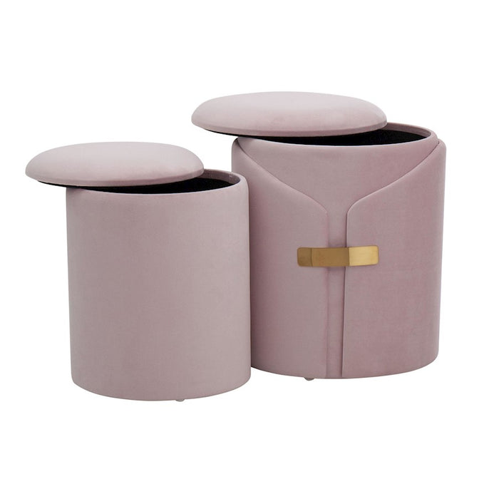 LumiSource Dahlia Ottoman Set, Gold Metal/Blush Pink Velvet