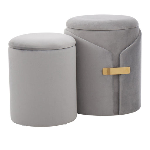 LumiSource Dahlia Ottoman Set, Gold Metal/Silver Velvet - OT2-DAHLIAAUVSV
