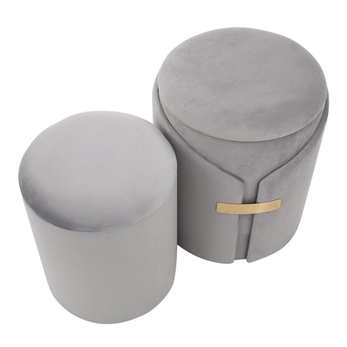 LumiSource Dahlia Ottoman Set, Gold Metal/Silver Velvet