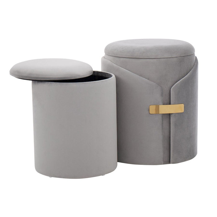 LumiSource Dahlia Ottoman Set, Gold Metal/Silver Velvet