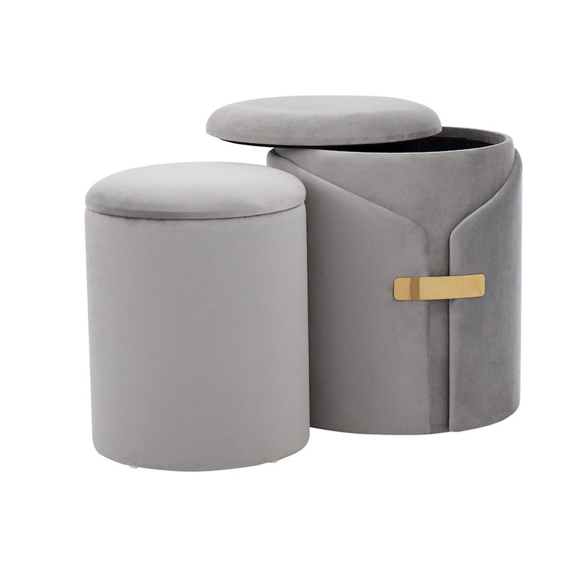 LumiSource Dahlia Ottoman Set, Gold Metal/Silver Velvet