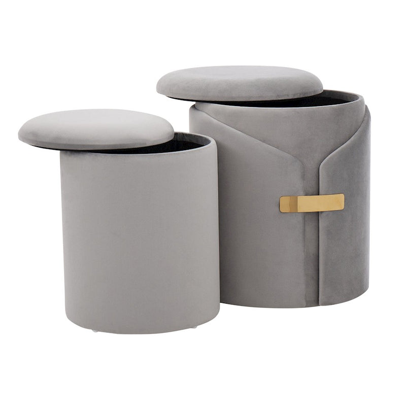 LumiSource Dahlia Ottoman Set, Gold Metal/Silver Velvet
