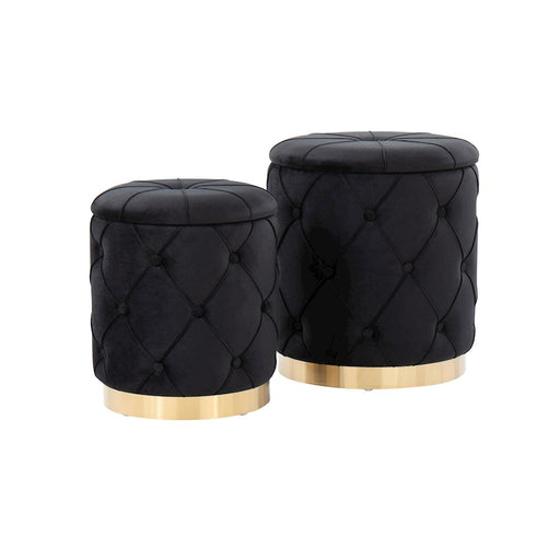 LumiSource Marche Nesting Ottoman Set, Gold Metal/Black Velvet - OT2-MARCHEAUVBK