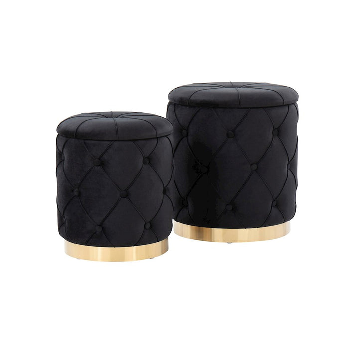 LumiSource Marche Nesting Ottoman Set, Gold Metal/Black Velvet - OT2-MARCHEAUVBK