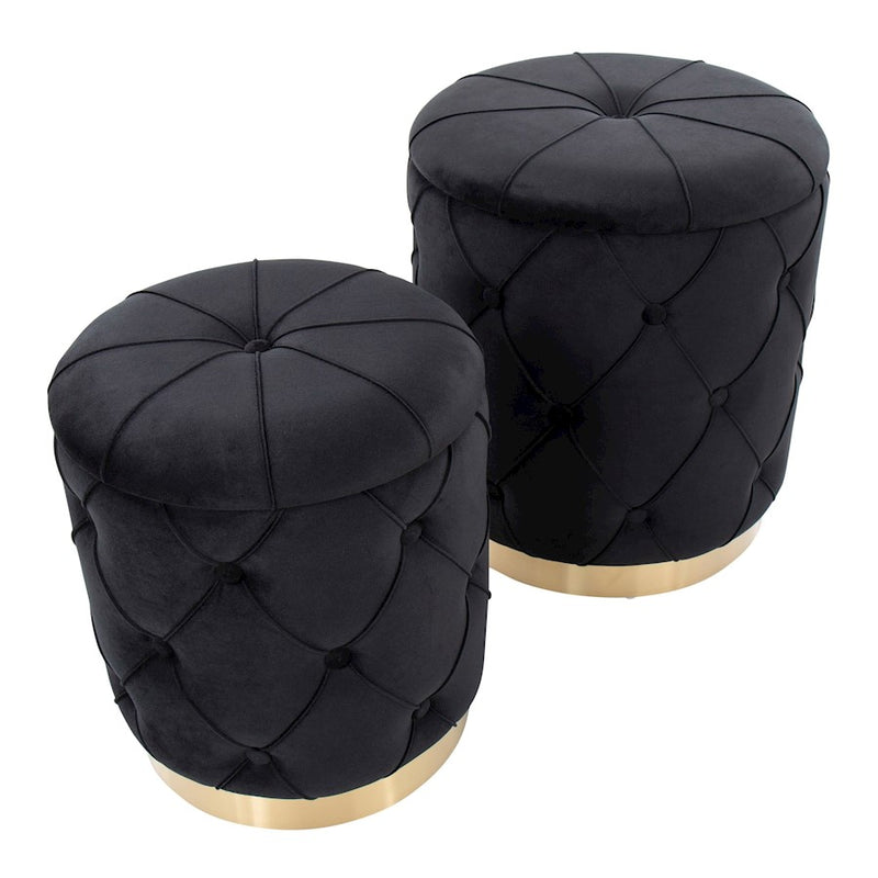 LumiSource Marche Nesting Ottoman Set, Gold Metal/Black Velvet